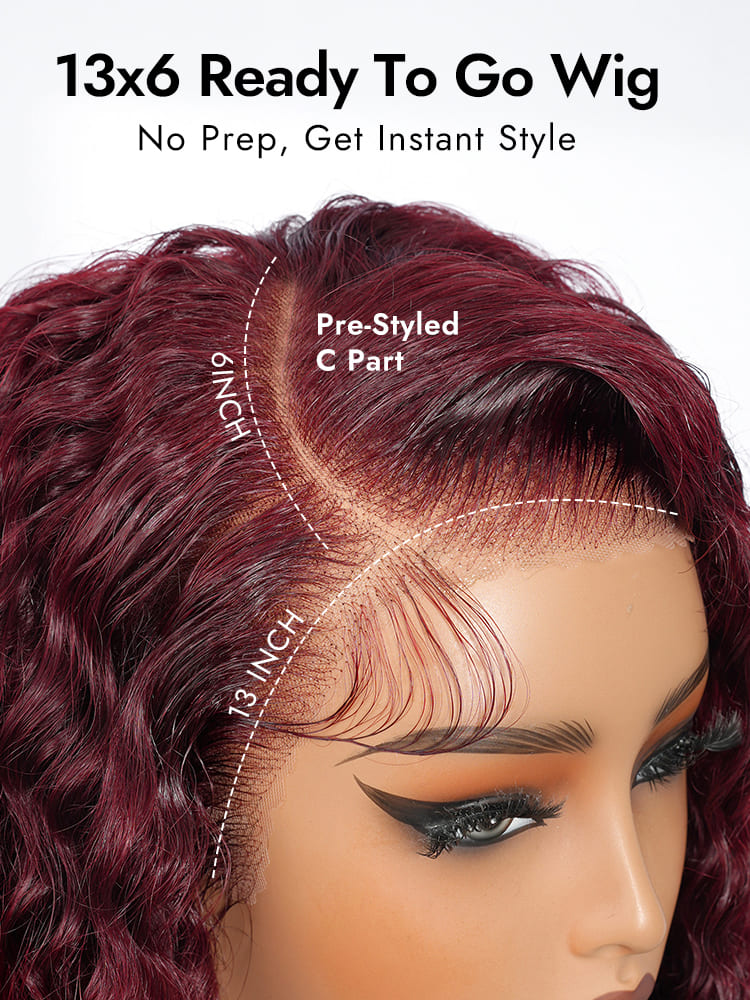 Premium Cherry Cola Red Hair Colored Deep Wave 13x6 Lace Frontal Wig Side Part