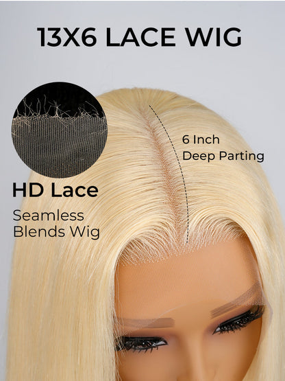 40 Inch Long Blonde Wig Human Hair #613 Straight 13x6 HD Lace Wigs Full Density