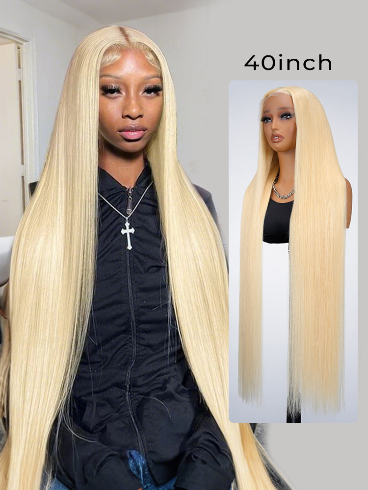 40 Inch Long Blonde Wig Human Hair #613 Straight 13x6 HD Lace Wigs Full Density