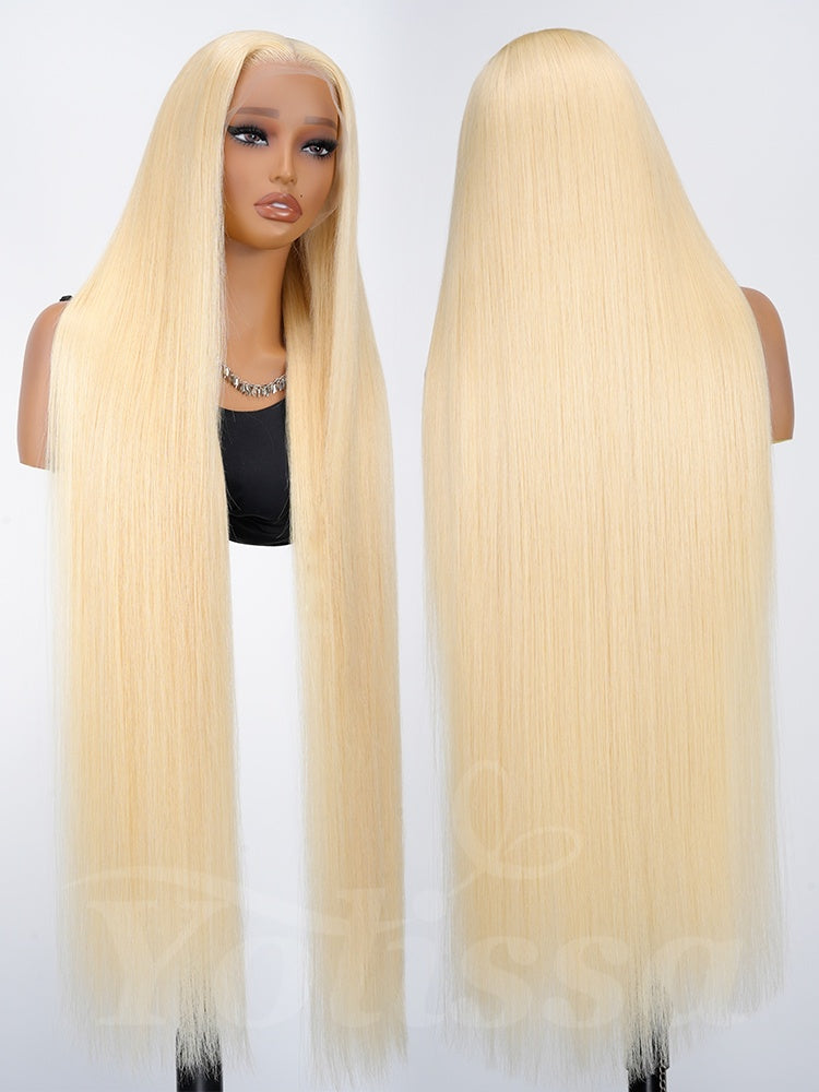 40 Inch Long Blonde Wig Human Hair #613 Straight 13x6 HD Lace Wigs Full Density