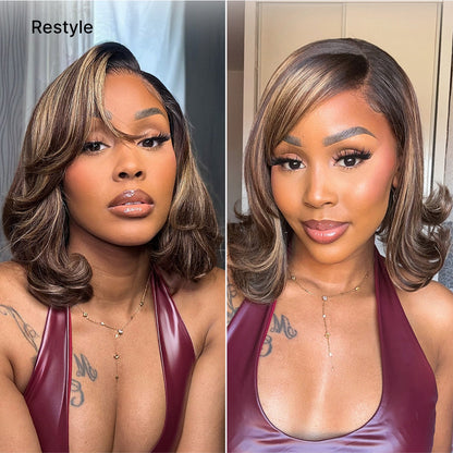 ✨ Ready-to-Wear Highlight Bob Wig – Glueless Short Layered 5x5 Closure Pre-Cut Lace Wig