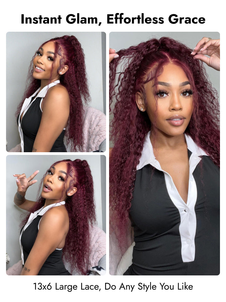 Premium Cherry Cola Red Hair Colored Deep Wave 13x6 Lace Frontal Wig Side Part