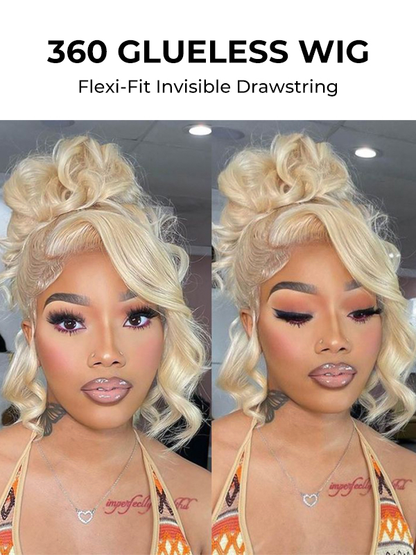 360 Blonde Lace Frontal Wig Human Hair Glueless Wigs With Invisi Drawstring
