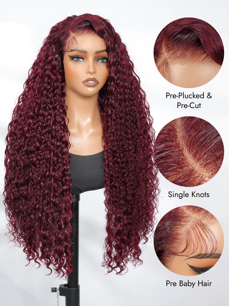 Premium Cherry Cola Red Hair Colored Deep Wave 13x6 Lace Frontal Wig Side Part