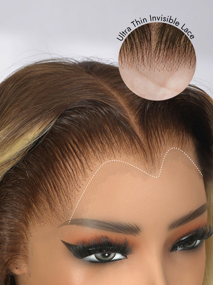 Light Brown With Blonde Highlights 13x6 Lace Frontal Lagos Hairline Wig Dark Roots