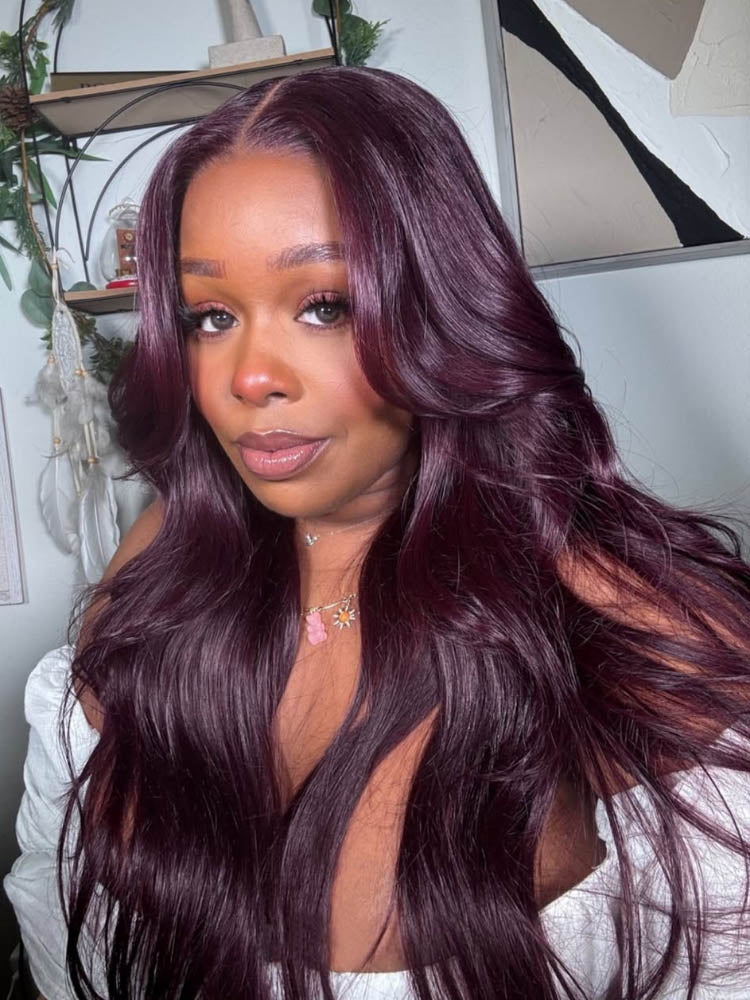 Trending Black Cherry 13x4 Lace Front Ready To Go Wig Plum Color Human Hair