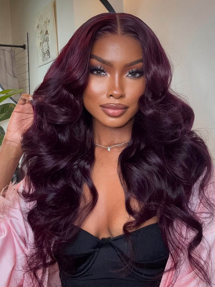 Trending Black Cherry 13x4 Lace Front Ready To Go Wig Plum Color Human Hair