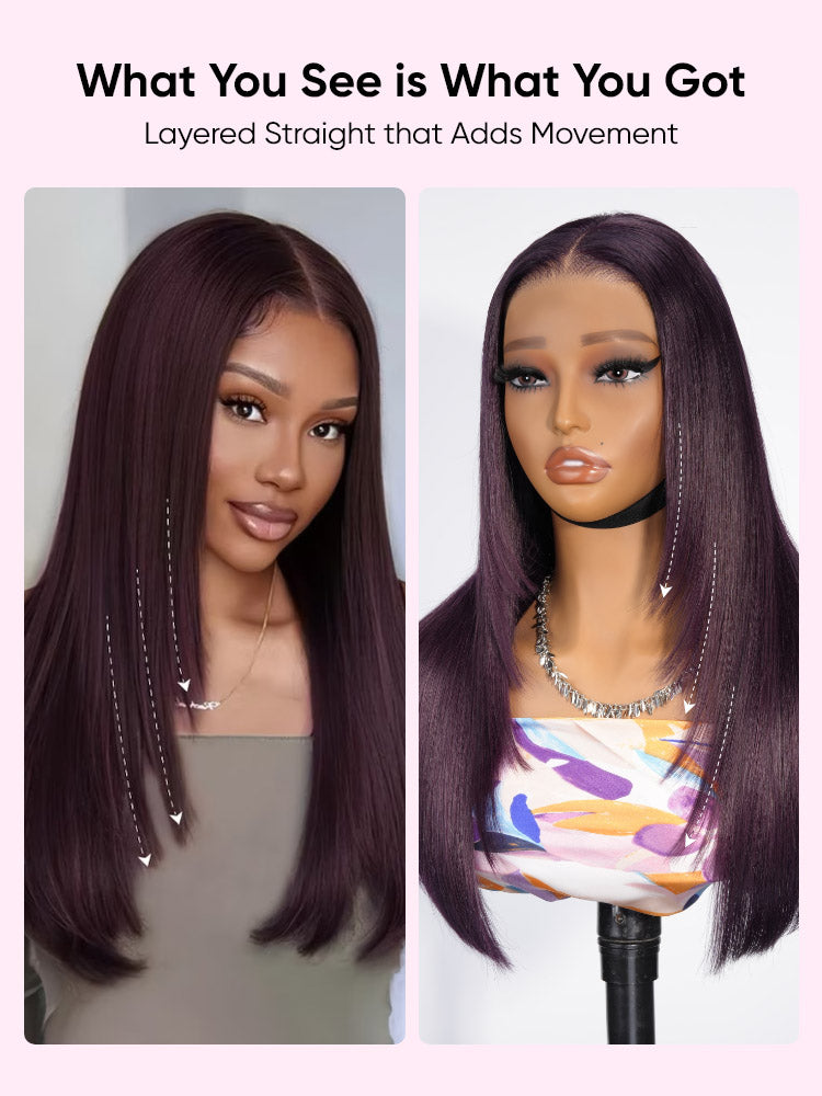 Trending Black Cherry 13x4 Lace Front Ready To Go Wig Plum Color Human Hair