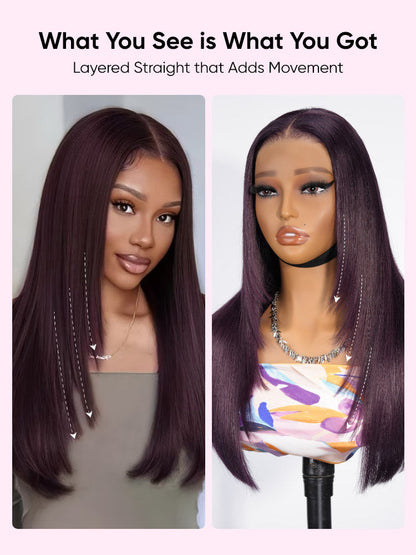 Trending Black Cherry 13x4 Lace Front Ready To Go Wig Plum Color Human Hair