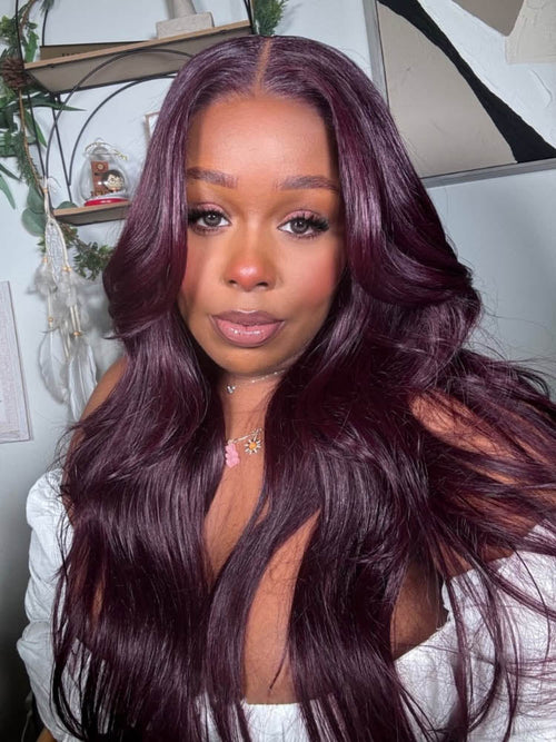 Trending Black Cherry 13x4 Lace Front Ready To Go Wig Plum Color Human Hair