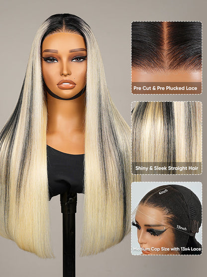 613 Blonde Highlight Wig Straight 13x4 Lace Frontal Wig Blonde With Highlights
