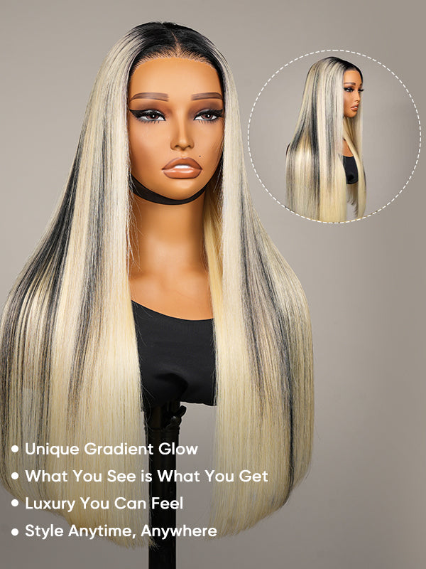 613 Blonde Highlight Wig Straight 13x4 Lace Frontal Wig Blonde With Highlights