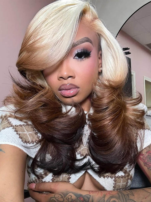 Blonde Brown Ombre Body Wave 13x6 LY Lace Frontal Wig With Layers