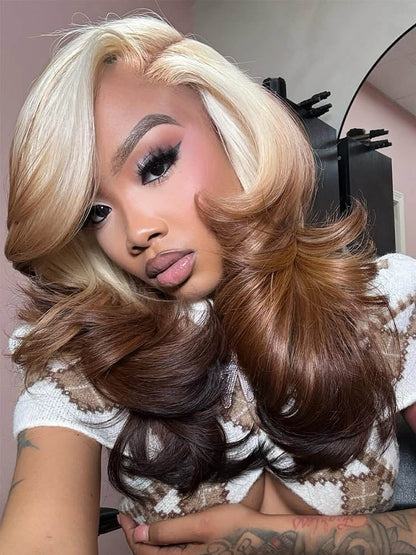 Blonde Brown Ombre Body Wave 13x6 LY Lace Frontal Wig With Layers