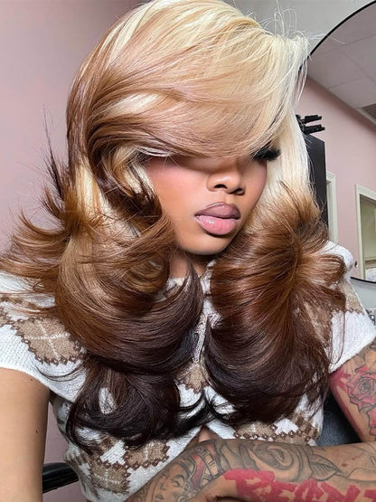 Blonde Brown Ombre Body Wave 13x6 LY Lace Frontal Wig With Layers