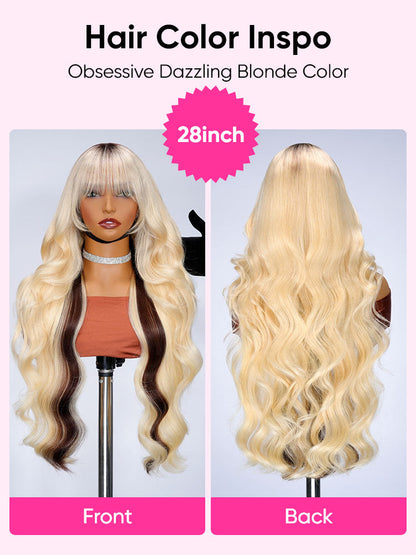 Blonde With Brown Underneath Body Wave 13x6 Lace Frontal Wig With Bangs