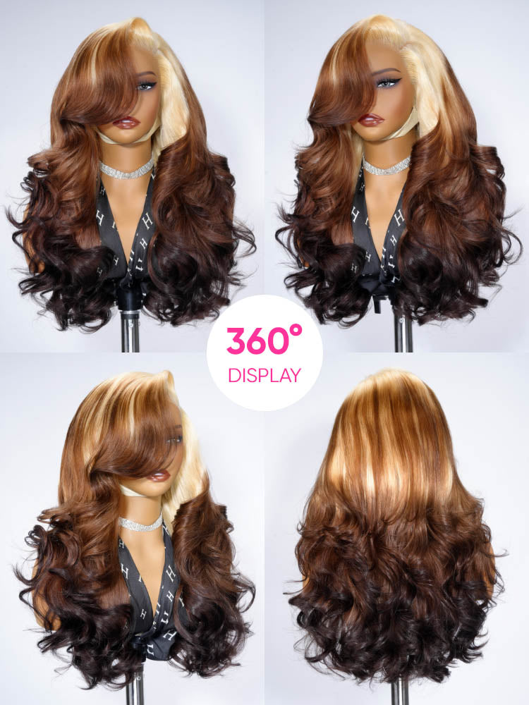 Blonde Brown Ombre Body Wave 13x6 LY Lace Frontal Wig With Layers