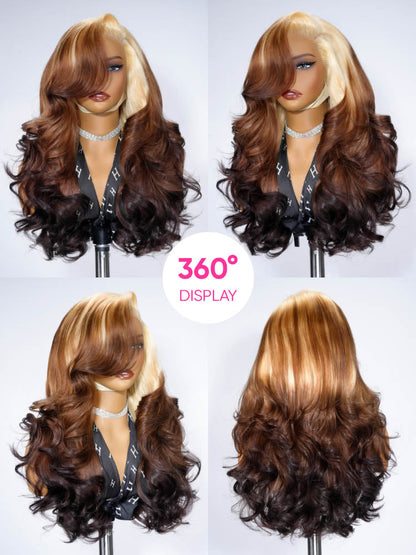 Blonde Brown Ombre Body Wave 13x6 LY Lace Frontal Wig With Layers