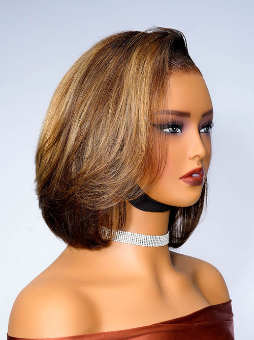 Ready To Go Short Brown Bob Lace Front Wig With Highlights