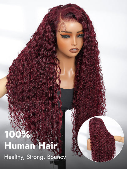 Premium Cherry Cola Red Hair Colored Deep Wave 13x6 Lace Frontal Wig Side Part