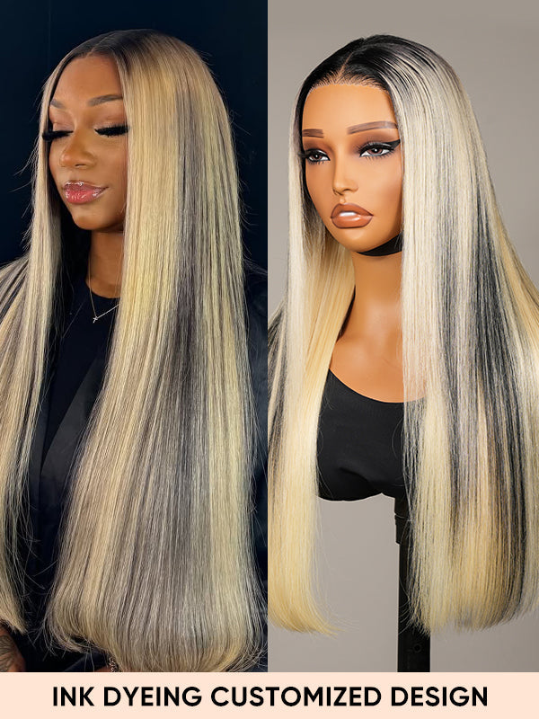 613 Blonde Highlight Wig Straight 13x4 Lace Frontal Wig Blonde With Highlights