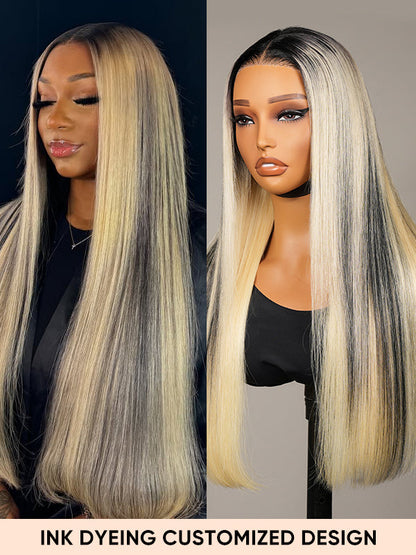 613 Blonde Highlight Wig Straight 13x4 Lace Frontal Wig Blonde With Highlights