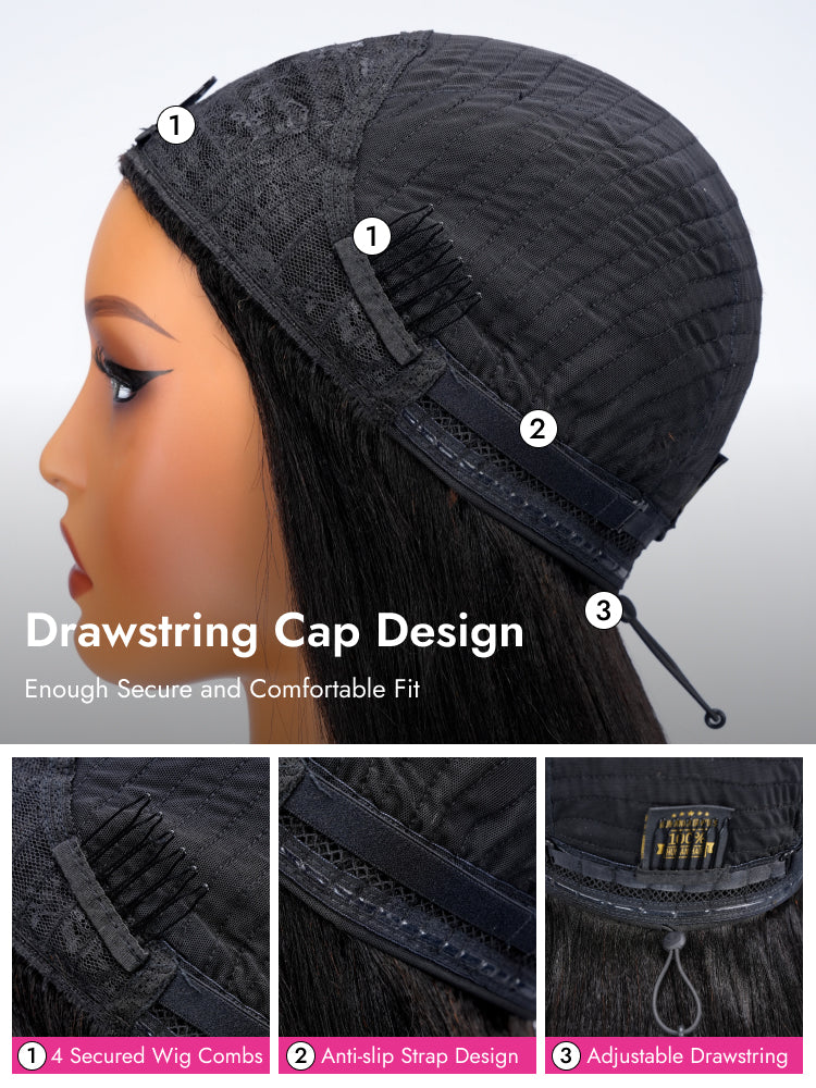 Kinky Straight Half Hair Wig Human Hair Flip Over Yaki Half Wig