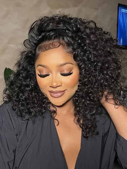 Curly Half Wigs with Drawstring Glueless Human Hair Wigs 250% Density