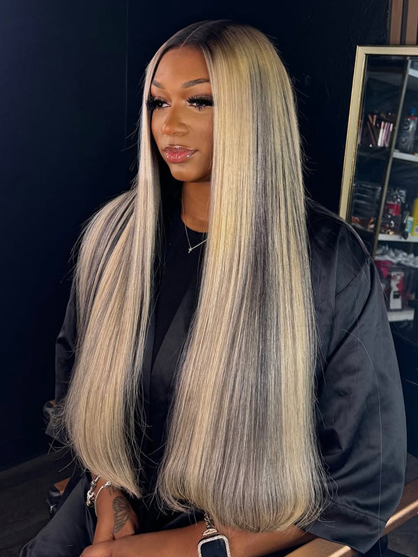 613 Blonde Highlight Wig Straight 13x4 Lace Frontal Wig Blonde With Highlights