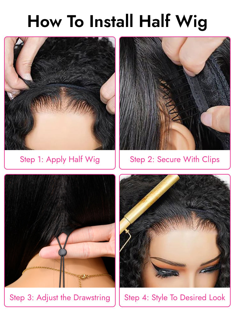 Kinky Straight Half Hair Wig Human Hair Flip Over Yaki Half Wig