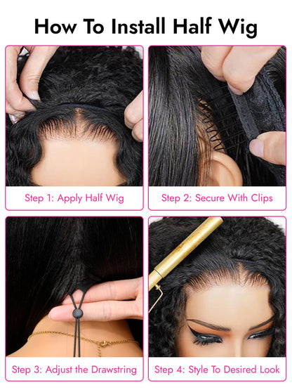 Kinky Straight Half Hair Wig Human Hair Flip Over Yaki Half Wig