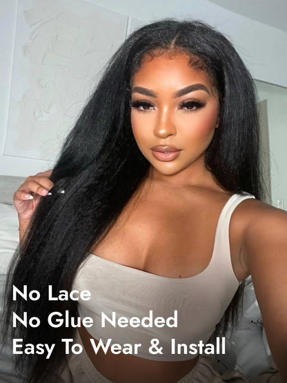 Kinky Straight Half Hair Wig Human Hair Flip Over Yaki Half Wig