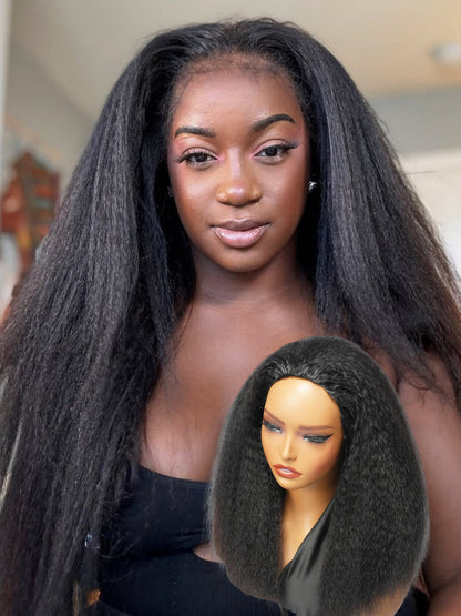 Kinky Straight Half Hair Wig Human Hair Flip Over Yaki Half Wig
