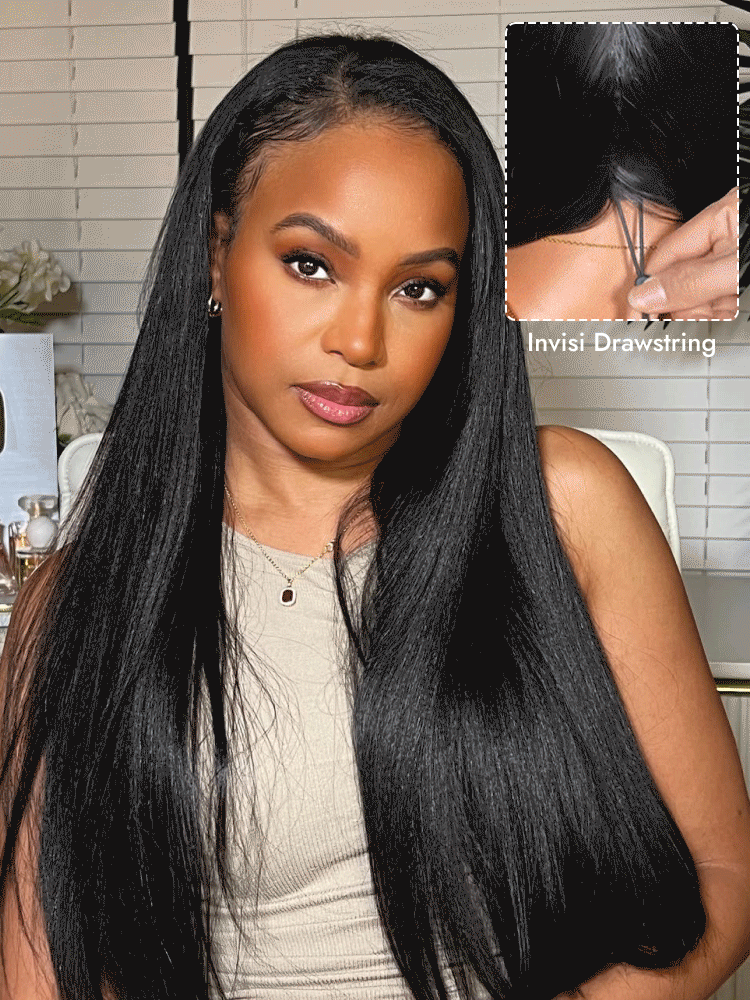 Kinky Straight Half Hair Wig Human Hair Flip Over Yaki Half Wig