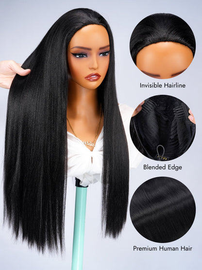 Kinky Straight Half Hair Wig Human Hair Flip Over Yaki Half Wig