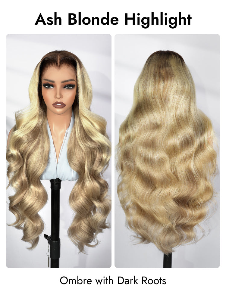 Light Brown With Blonde Highlights 13x6 Lace Frontal Lagos Hairline Wig Dark Roots