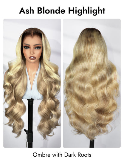 Light Brown With Blonde Highlights 13x6 Lace Frontal Lagos Hairline Wig Dark Roots