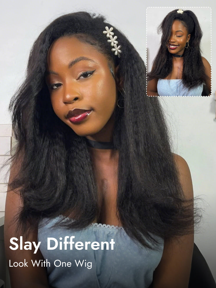 Kinky Straight Half Hair Wig Human Hair Flip Over Yaki Half Wig