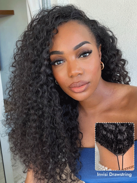 Invisi Fit Drawstring Water Wave half wig Human Hair For Beginners